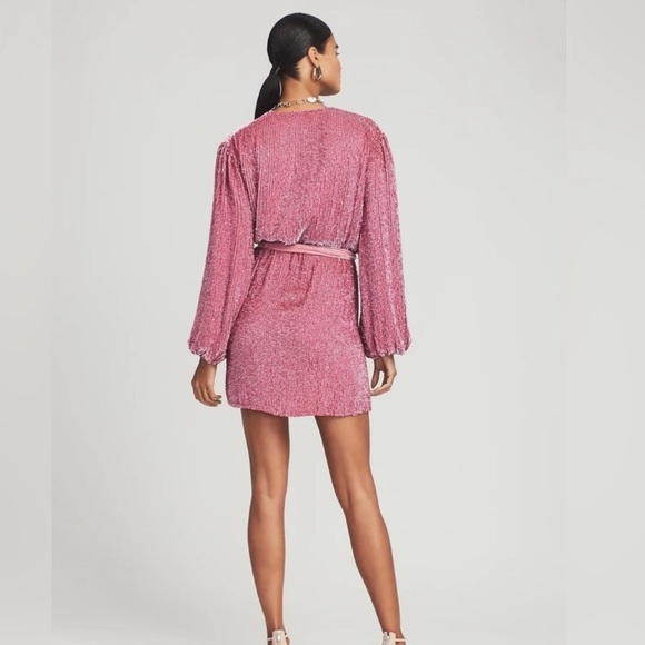 Retrofete Gabrielle Pink Sequin Robe Tie Mini Dress - Picture 2 of 4